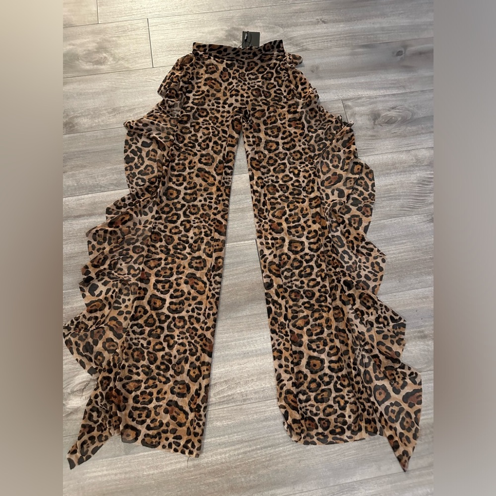 Fashion Nova Leopard Print Ruffled Cover-Up Pants - Size XS NWT